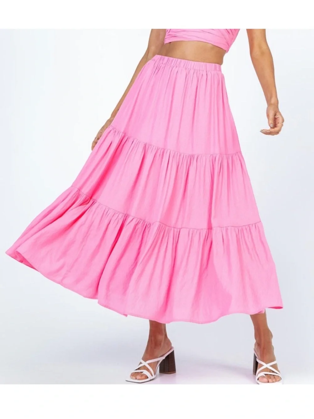 Princess Polly Allie Pink Tiered Ruffled Maxi Midi‎ Skirt